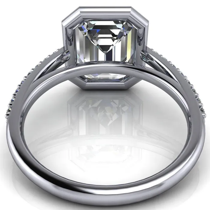 Fire Brilliance Rings Chantel Emerald Center Stone 4 Prong Illusion Setting Engagement Ring