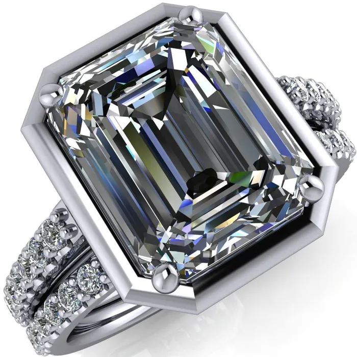 Fire Brilliance Rings Chantel Emerald Center Stone 4 Prong Illusion Setting Engagement Ring