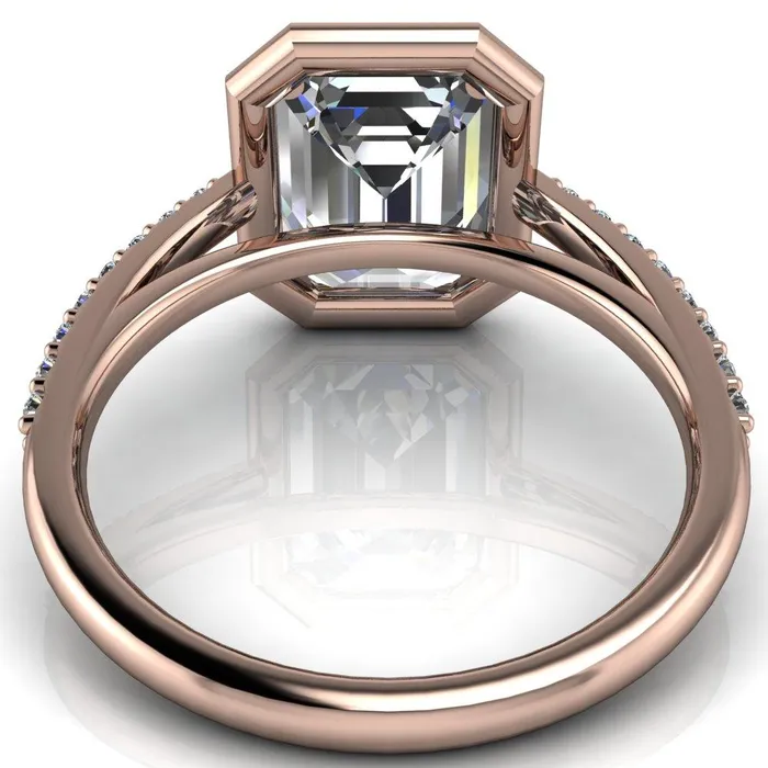 Fire Brilliance Rings Chantel Emerald Center Stone 4 Prong Illusion Setting Engagement Ring