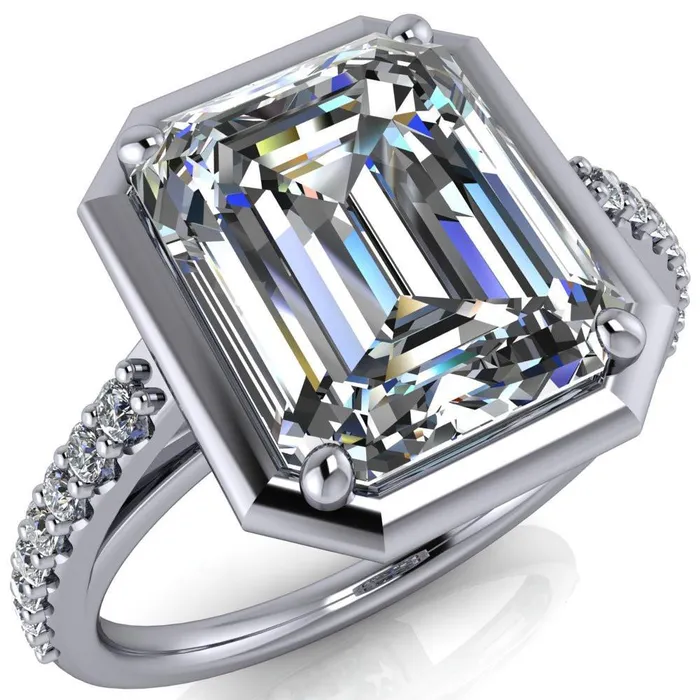 Fire Brilliance Rings Chantel Emerald Center Stone 4 Prong Illusion Setting Engagement Ring