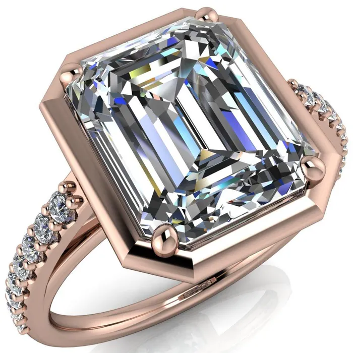 Fire Brilliance Rings Chantel Emerald Center Stone 4 Prong Illusion Setting Engagement Ring