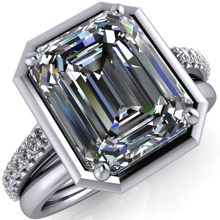 Fire Brilliance Rings Chantel Emerald Center Stone 4 Prong Illusion Setting Engagement Ring