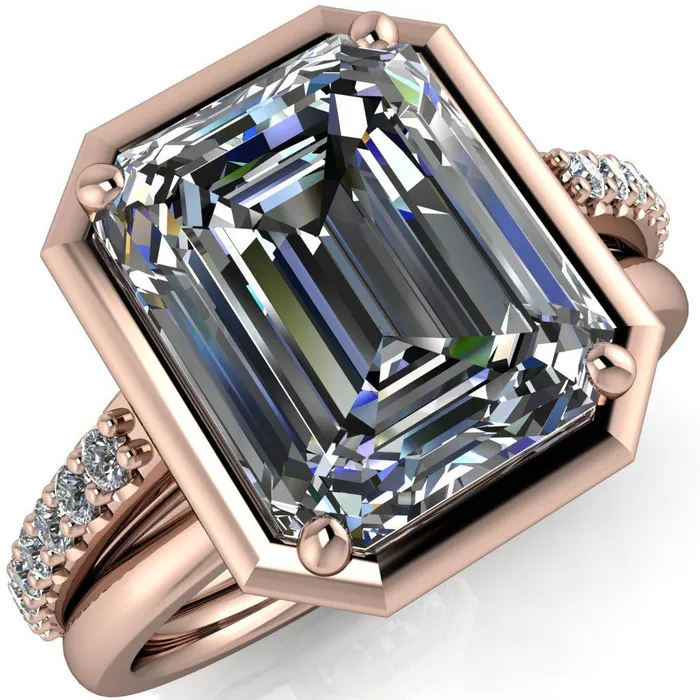 Fire Brilliance Rings Chantel Emerald Center Stone 4 Prong Illusion Setting Engagement Ring