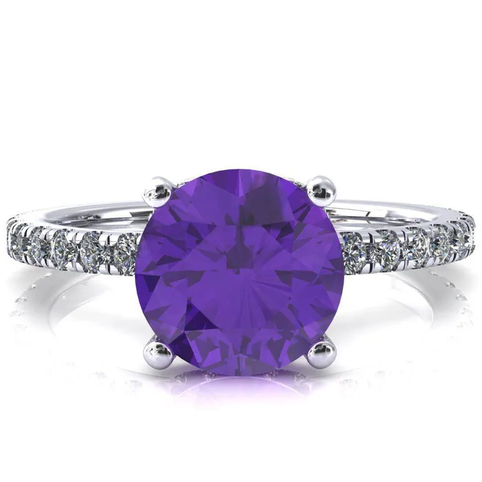 Fire Brilliance Rings Sicili Round Amethyst 4 Prong 34 Micro Pave Diamond Engagement Ring Fire Brilliance Rings Sicili Round Amethyst 4 Prong 34 Micro Pave Diamond Engagement Ring