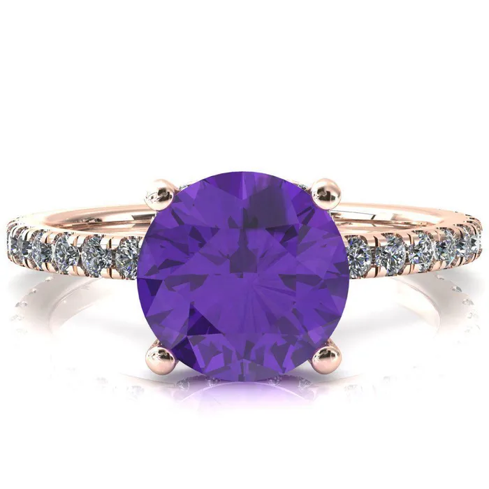 Fire Brilliance Rings Sicili Round Amethyst 4 Prong 34 Micro Pave Diamond Engagement Ring