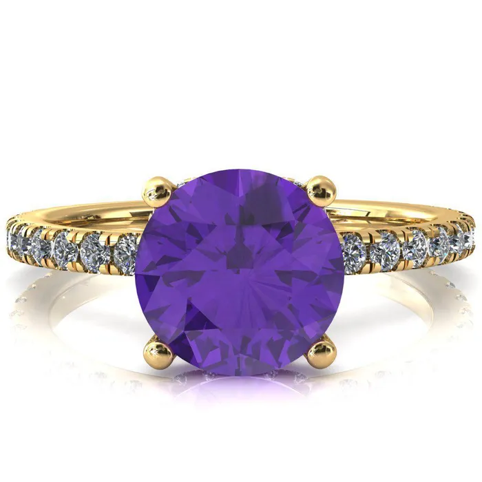 Fire Brilliance Rings Sicili Round Amethyst 4 Prong 34 Micro Pave Diamond Engagement Ring