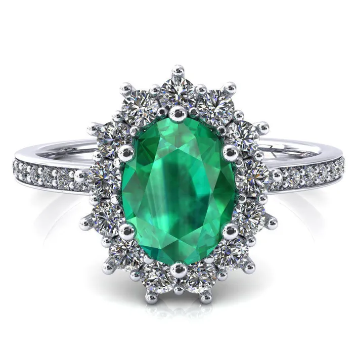 Fire Brilliance Rings The Duchess Oval Emerald 6 Prong Diamond Cluster Halo Ring Fire Brilliance Rings The Duchess Oval Emerald 6 Prong Diamond Cluster Halo Ring