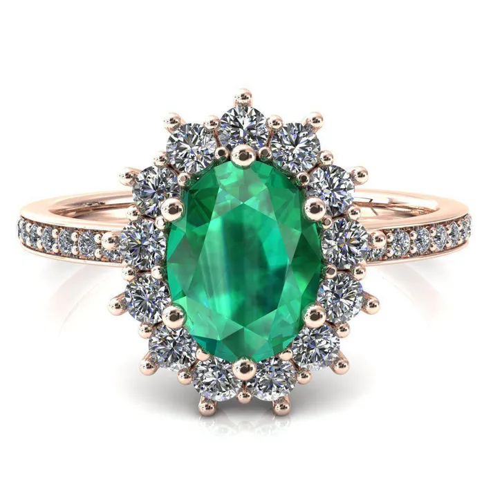 Fire Brilliance Rings The Duchess Oval Emerald 6 Prong Diamond Cluster Halo Ring