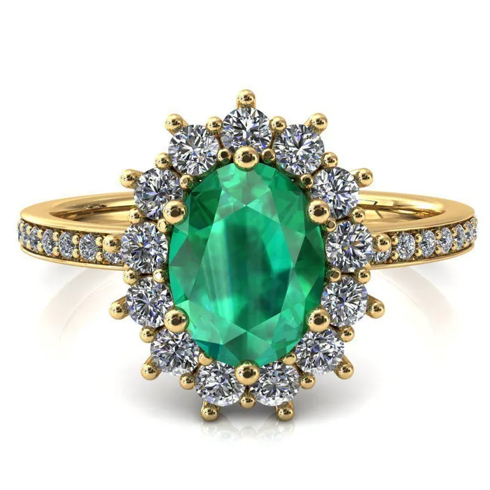 Fire Brilliance Rings The Duchess Oval Emerald 6 Prong Diamond Cluster Halo Ring