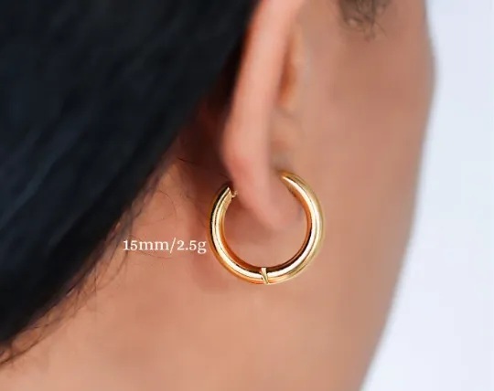 Jewelvers Earrings 18K GoldFilled Dainty Hoop Earrings 15mm Small Hoop Earrings Jewelvers Earrings 18K GoldFilled Dainty Hoop Earrings 15mm Small Hoop Earrings