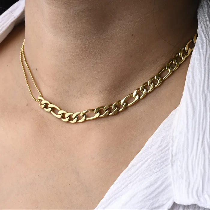 Jewelvers Necklaces 18K GoldFilled Figaro beaded Necklace