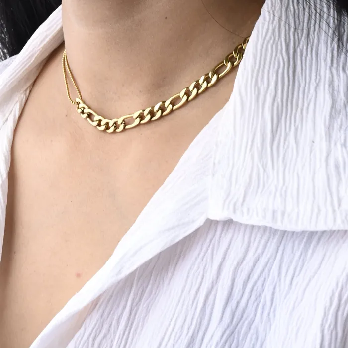 Jewelvers Necklaces 18K GoldFilled Figaro beaded Necklace Jewelvers Necklaces 18K GoldFilled Figaro beaded Necklace