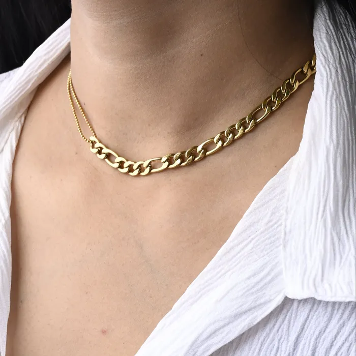 Jewelvers Necklaces 18K GoldFilled Figaro beaded Necklace Jewelvers Necklaces 18K GoldFilled Figaro beaded Necklace