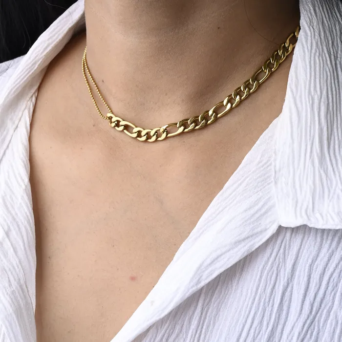 Jewelvers Necklaces 18K GoldFilled Figaro beaded Necklace Jewelvers Necklaces 18K GoldFilled Figaro beaded Necklace