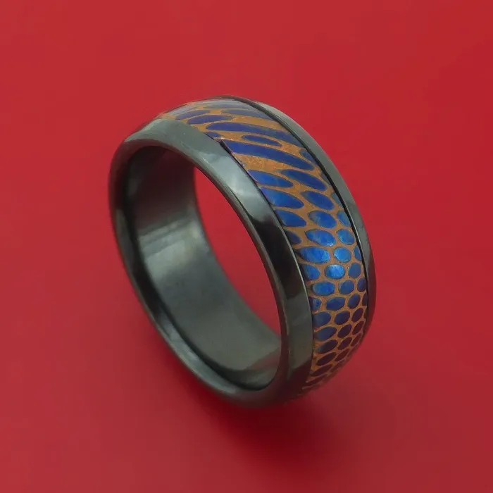 Lashbrook Rings Black Zirconium and Anodized Etched Superconductor Ring Custom Made TitaniumNiobium and Copper Band Lashbrook Rings Black Zirconium and Anodized Etched Superconductor Ring Custom Made TitaniumNiobium and Copper Band