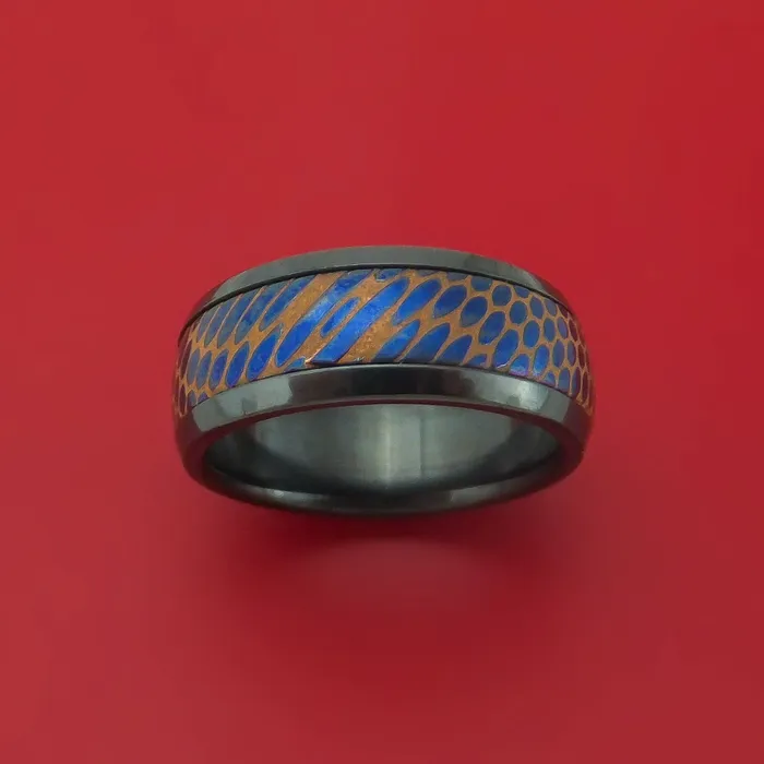 Lashbrook Rings Black Zirconium and Anodized Etched Superconductor Ring Custom Made TitaniumNiobium and Copper Band Lashbrook Rings Black Zirconium and Anodized Etched Superconductor Ring Custom Made TitaniumNiobium and Copper Band