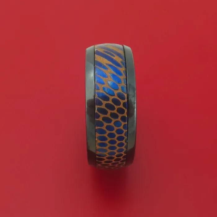 Lashbrook Rings Black Zirconium and Anodized Etched Superconductor Ring Custom Made TitaniumNiobium and Copper Band Lashbrook Rings Black Zirconium and Anodized Etched Superconductor Ring Custom Made TitaniumNiobium and Copper Band
