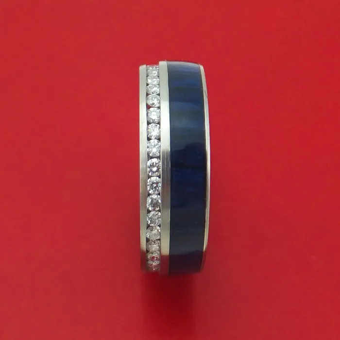 Lashbrook Rings Titanium and Eternity Lab Diamonds Band with Wood Inlay Custom Made Ring Lashbrook Rings Titanium and Eternity Lab Diamonds Band with Wood Inlay Custom Made Ring