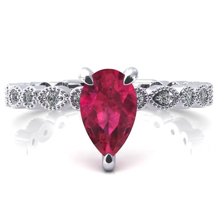 Lizette Pear Ruby 3 Claw Prong 34 Eternity Milgrain Diamond Shank Engagement Ring Fire Brilliance Rings Lizette Pear Ruby 3 Claw Prong 34 Eternity Milgrain Diamond Shank Engagement Ring Fire Brilliance Rings