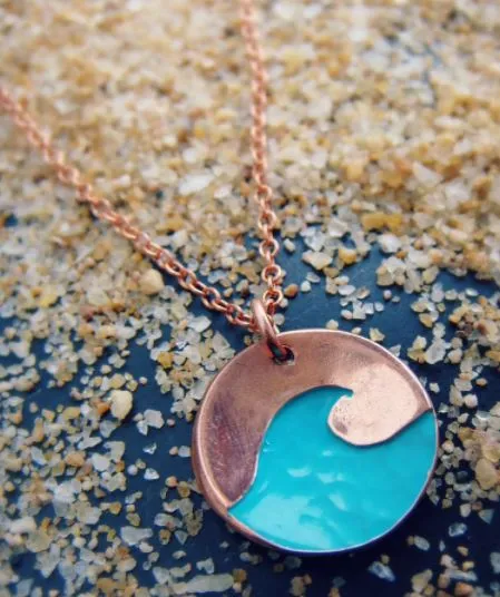 N2001 Rose Gold Blue Wave Necklace With Free Earrings polly Necklaces