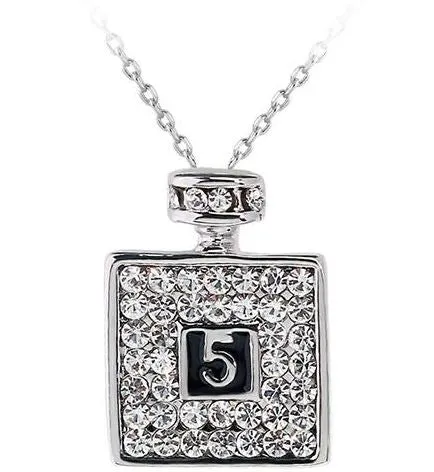 N2115 Silver No 5 Perfume Necklace with FREE EARRINGS 02 Necklaces