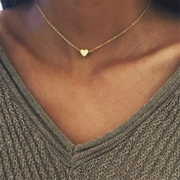 Necklaces 01 N1368 Gold Dainty Heart Necklace With Free Earrings