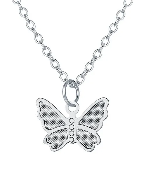 Necklaces 02 N1595 Silver Dainty Butterfly Necklace with FREE EARRINGS
