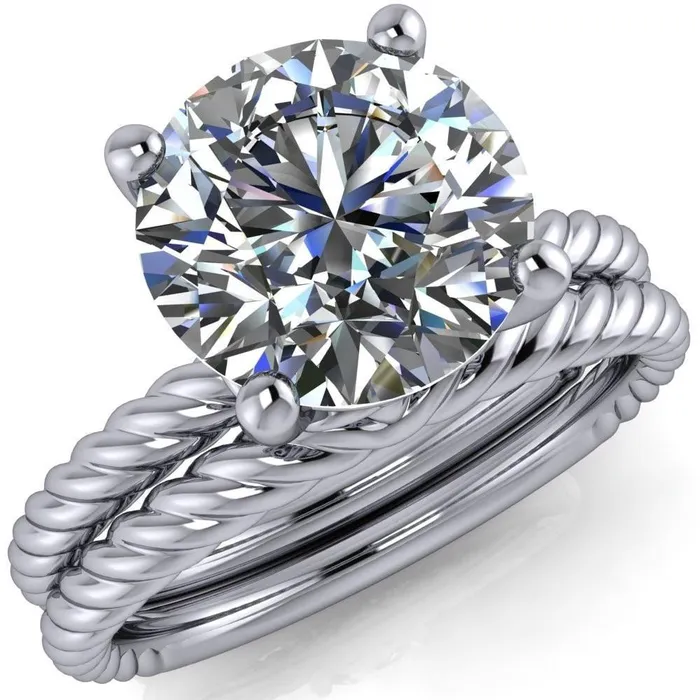 Rings Fire Brilliance Elise Round Center Stone Rope and Filigree Design Quad Diamond Bezels Ring Rings Fire Brilliance Elise Round Center Stone Rope and Filigree Design Quad Diamond Bezels Ring