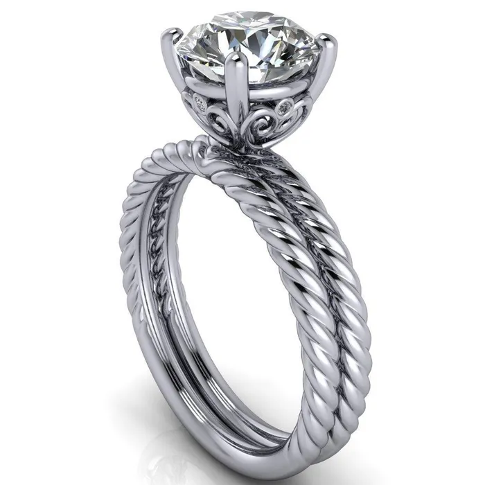 Rings Fire Brilliance Elise Round Center Stone Rope and Filigree Design Quad Diamond Bezels Ring