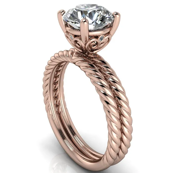 Rings Fire Brilliance Elise Round Center Stone Rope and Filigree Design Quad Diamond Bezels Ring