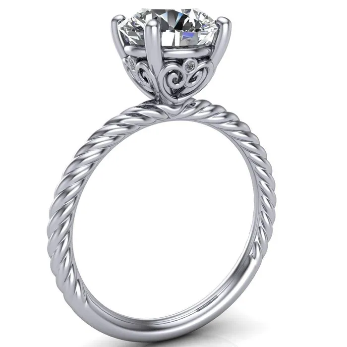 Rings Fire Brilliance Elise Round Center Stone Rope and Filigree Design Quad Diamond Bezels Ring