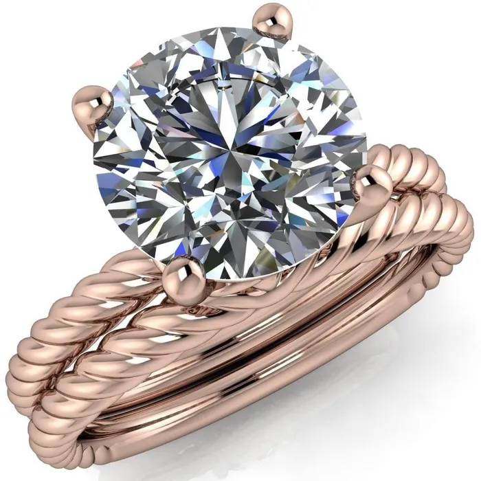 Rings Fire Brilliance Elise Round Center Stone Rope and Filigree Design Quad Diamond Bezels Ring