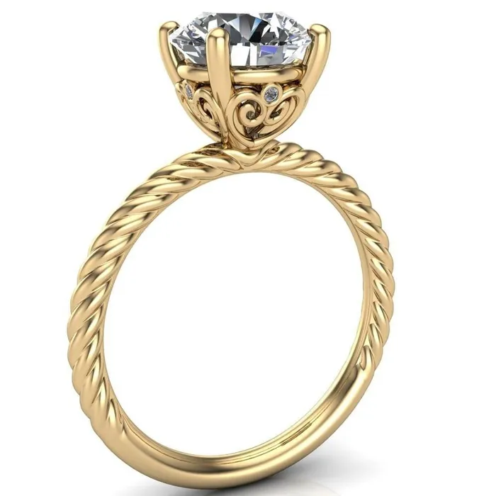 Rings Fire Brilliance Elise Round Center Stone Rope and Filigree Design Quad Diamond Bezels Ring