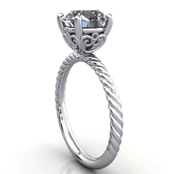Rings Fire Brilliance Elise Round Center Stone Rope and Filigree Design Quad Diamond Bezels Ring