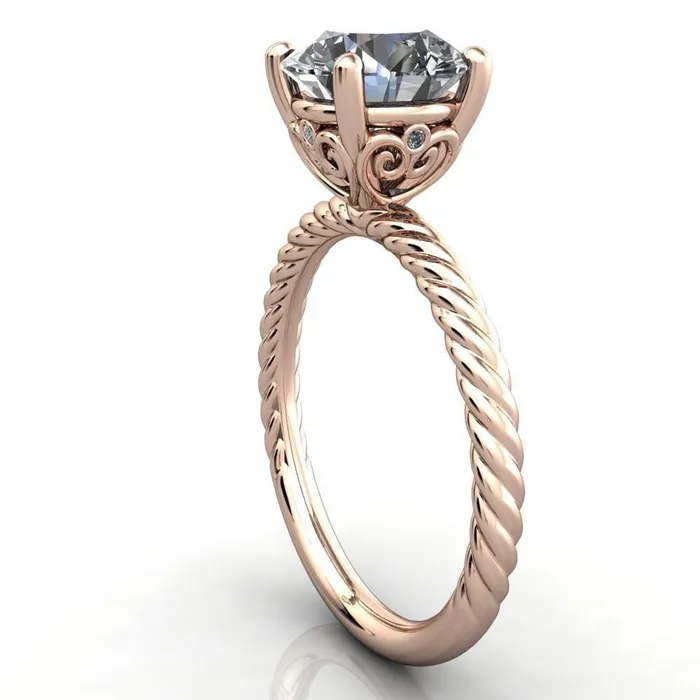 Rings Fire Brilliance Elise Round Center Stone Rope and Filigree Design Quad Diamond Bezels Ring