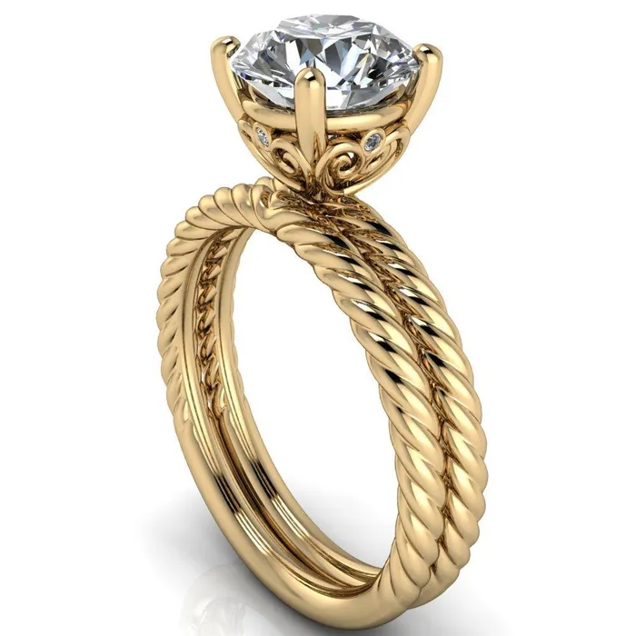 Rings Fire Brilliance Elise Round Center Stone Rope and Filigree Design Quad Diamond Bezels Ring