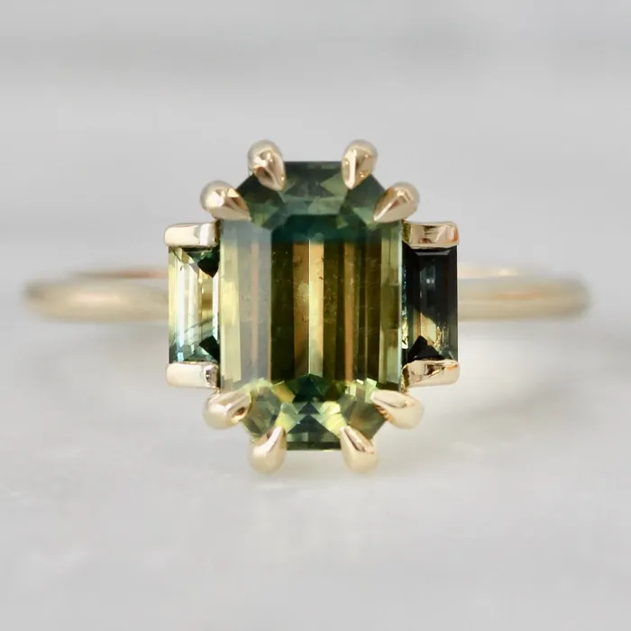 Rings Made By Gem Breakfast Wild Child GreenYellow Emerald Cut Sapphire Ring Rings Made By Gem Breakfast Wild Child GreenYellow Emerald Cut Sapphire Ring