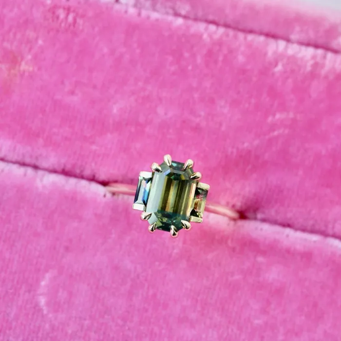 Rings Made By Gem Breakfast Wild Child GreenYellow Emerald Cut Sapphire Ring