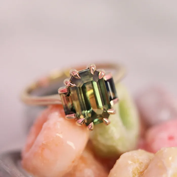 Rings Made By Gem Breakfast Wild Child GreenYellow Emerald Cut Sapphire Ring