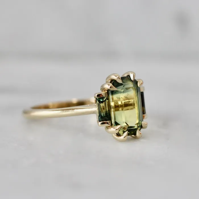 Rings Made By Gem Breakfast Wild Child GreenYellow Emerald Cut Sapphire Ring