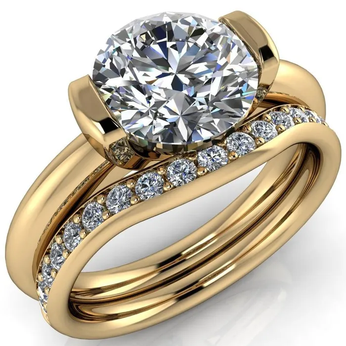 Rings Marika Round Center Stone Shaped U Gallery with Upper and Lower Rail Set Solitaire Ring Fire Brilliance 