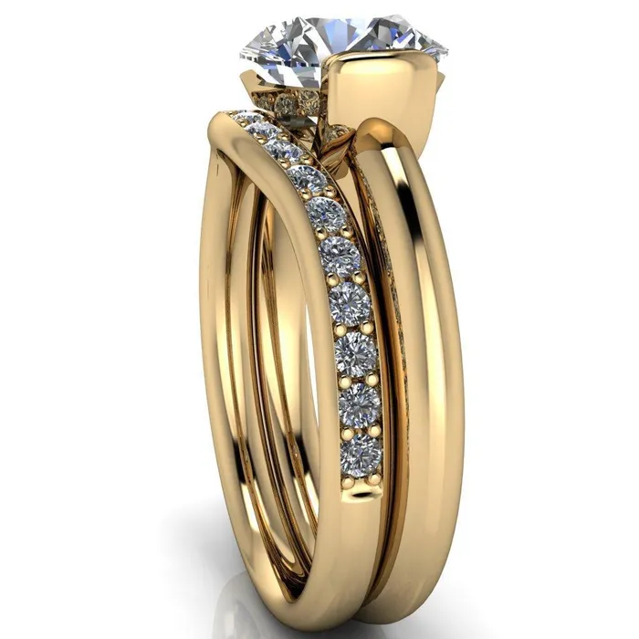 Rings Marika Round Center Stone Shaped U Gallery with Upper and Lower Rail Set Solitaire Ring Fire Brilliance 