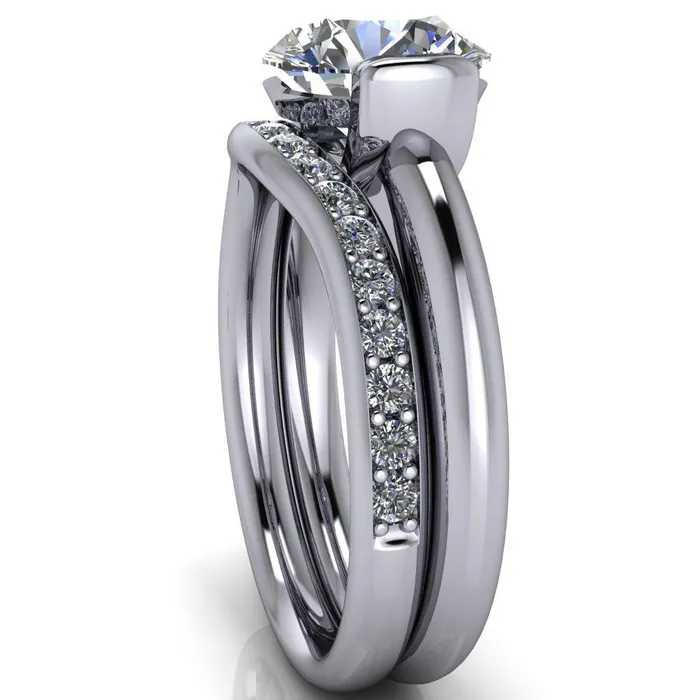 Rings Marika Round Center Stone Shaped U Gallery with Upper and Lower Rail Set Solitaire Ring Fire Brilliance 
