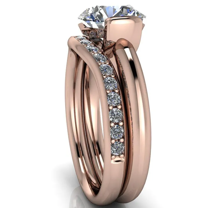 Rings Marika Round Center Stone Shaped U Gallery with Upper and Lower Rail Set Solitaire Ring Fire Brilliance 