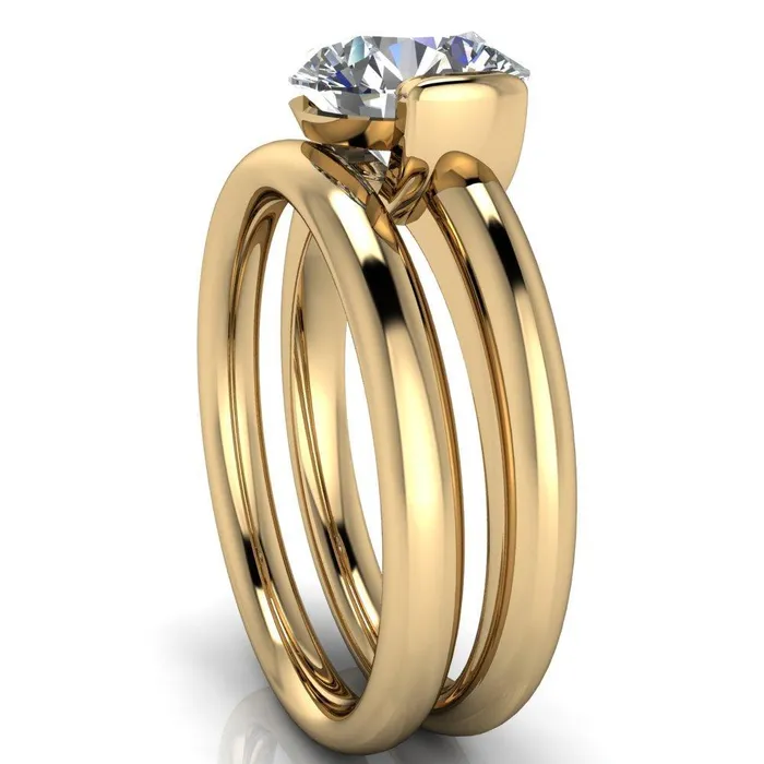 Rings Marika Round Center Stone Shaped U Gallery with Upper and Lower Rail Set Solitaire Ring Fire Brilliance 