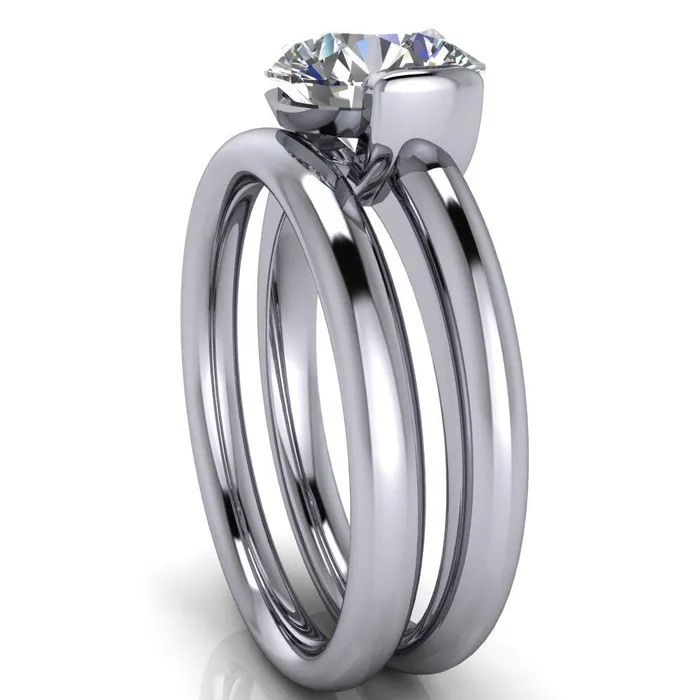 Rings Marika Round Center Stone Shaped U Gallery with Upper and Lower Rail Set Solitaire Ring Fire Brilliance 