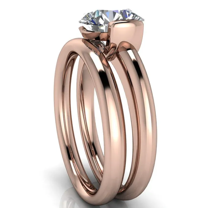 Rings Marika Round Center Stone Shaped U Gallery with Upper and Lower Rail Set Solitaire Ring Fire Brilliance 