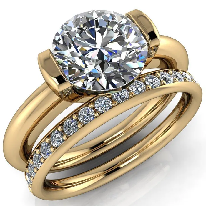 Rings Marika Round Center Stone Shaped U Gallery with Upper and Lower Rail Set Solitaire Ring Fire Brilliance 