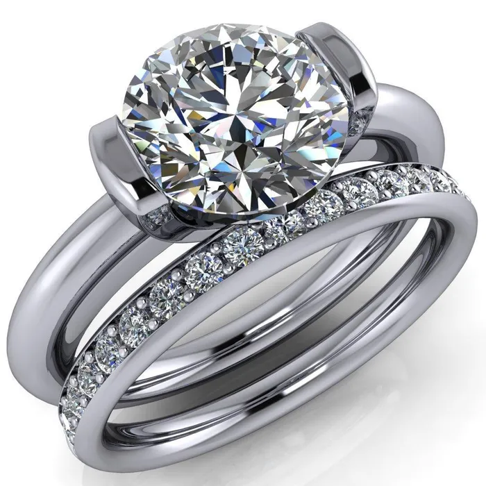 Rings Marika Round Center Stone Shaped U Gallery with Upper and Lower Rail Set Solitaire Ring Fire Brilliance 