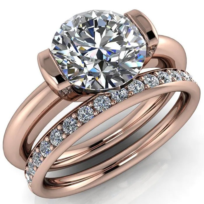Rings Marika Round Center Stone Shaped U Gallery with Upper and Lower Rail Set Solitaire Ring Fire Brilliance 